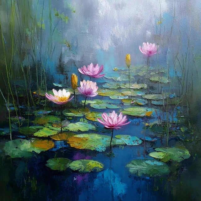 Lotus Pond Acrylic Painting