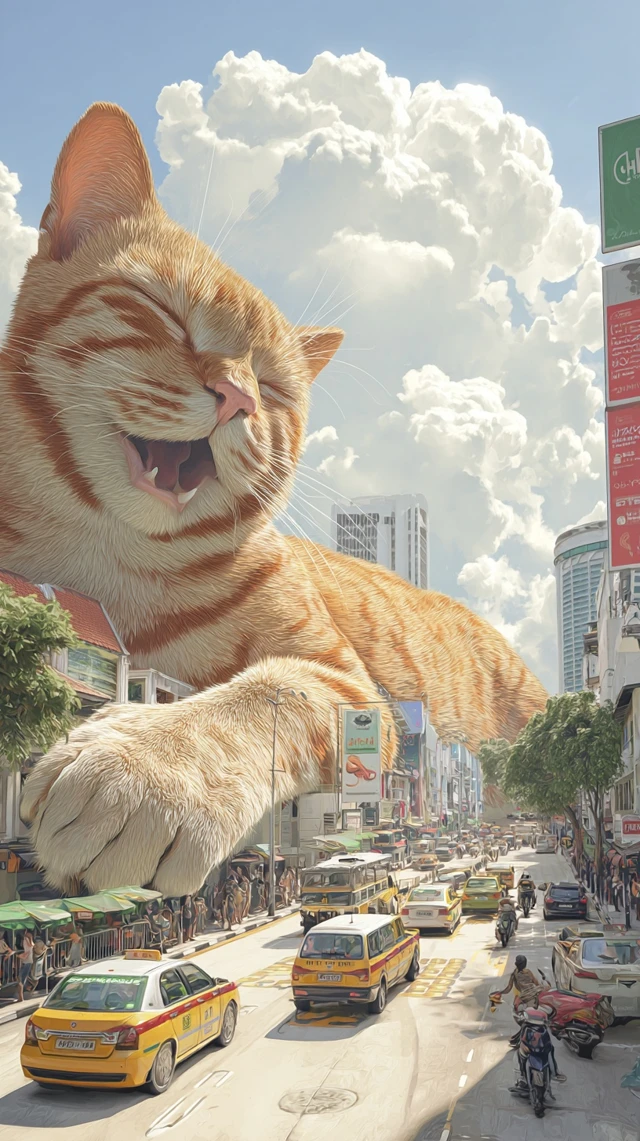 Giant Cat Lounging in Singapore Surreal Photo
