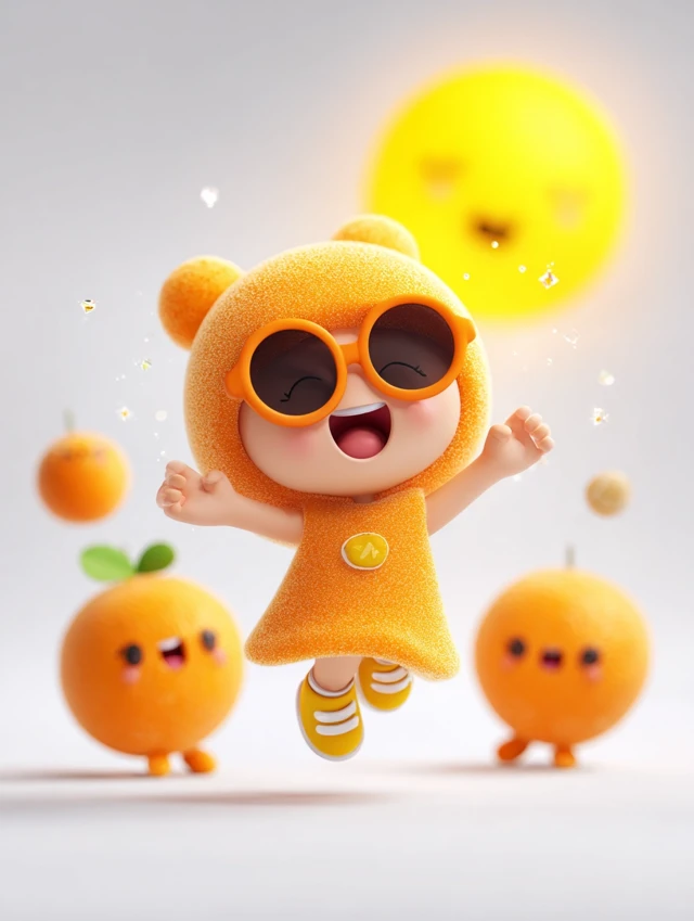 Cute Orange Girl Leads Fun Exercise 3D Illustration