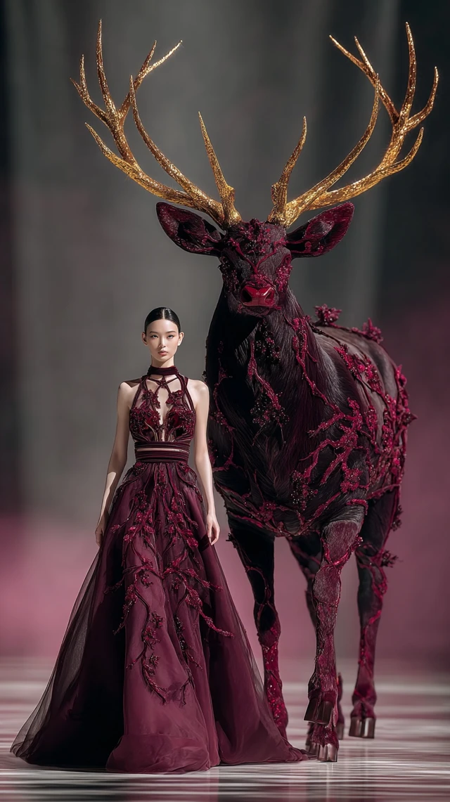 Mythical Runway Model with Stag Fashion Photography