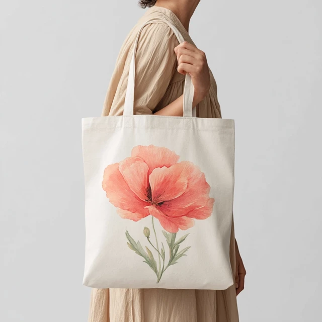 Floral Tote Bag Mockup Woman with Cotton Canvas Bag