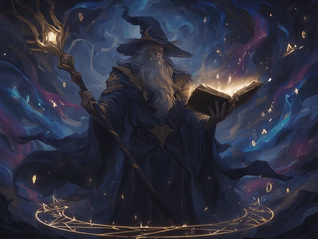 Powerful Wizard Casting a Spell Mystical Fantasy Art