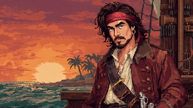 Handsome Pirate Pixel Art Retro Style