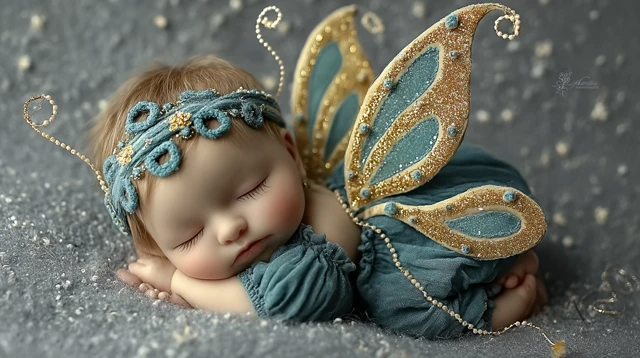 Baby Fairy Sleeping with Glitter Wings