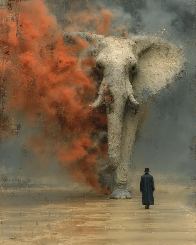 Elephant Emerging From Orange Vortex Impressionistic Art