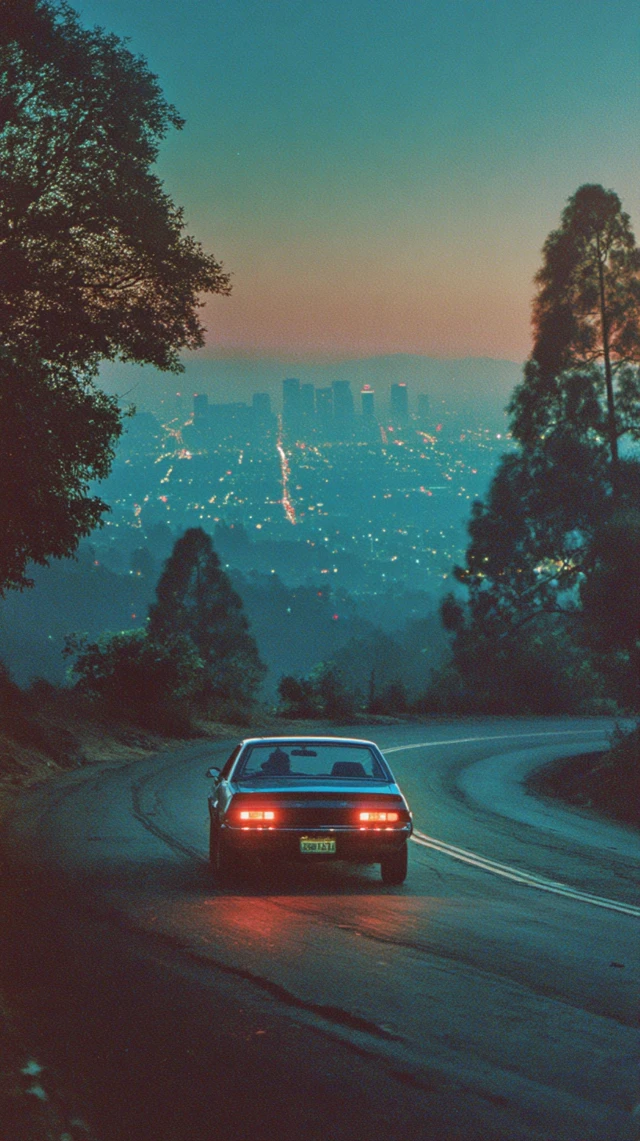 Vintage Muscle Car Drives Through LA at Dusk