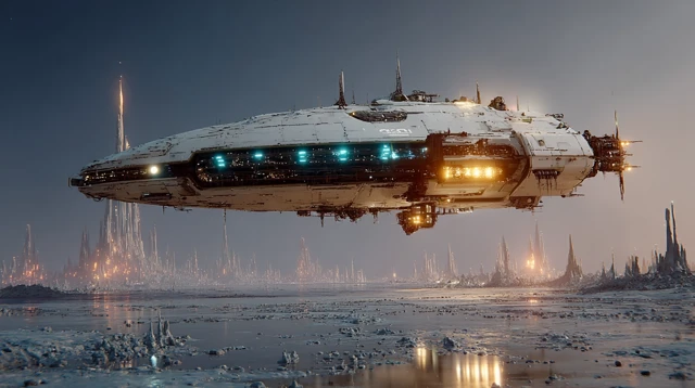 Alien Skimmer on Frozen Moon SciFi Art