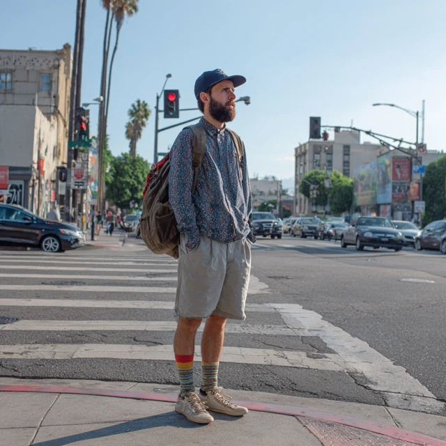 Sad Hipster in Hollywood Street Corner