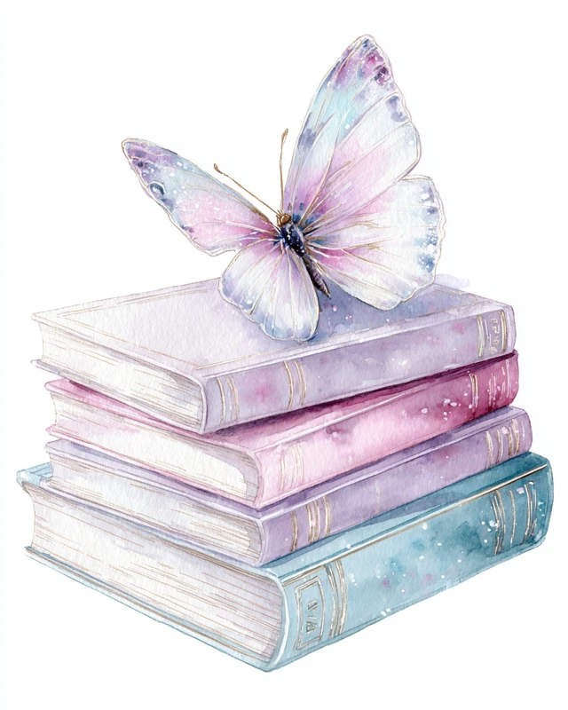 Watercolor Butterfly on Pastel Books Clipart