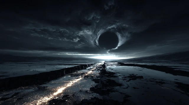 Epic Night Landscape Black Disk Levitation