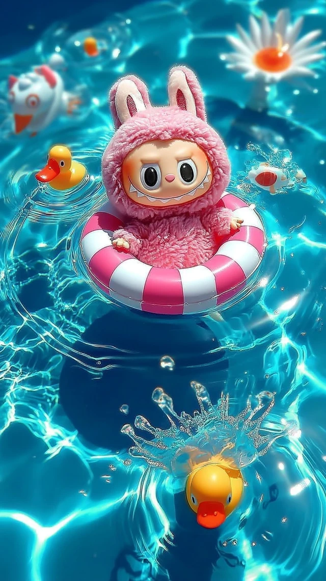 Cute Cartoon Character Floating in Pool Wallpaper