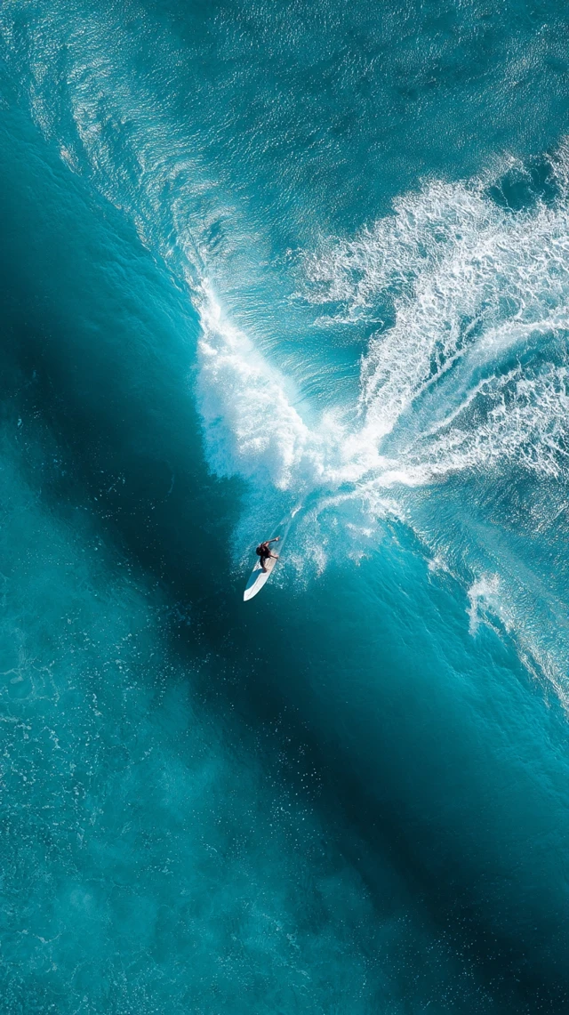 Surfer Riding Wave Aerial View Ocean Blue Wallpaper