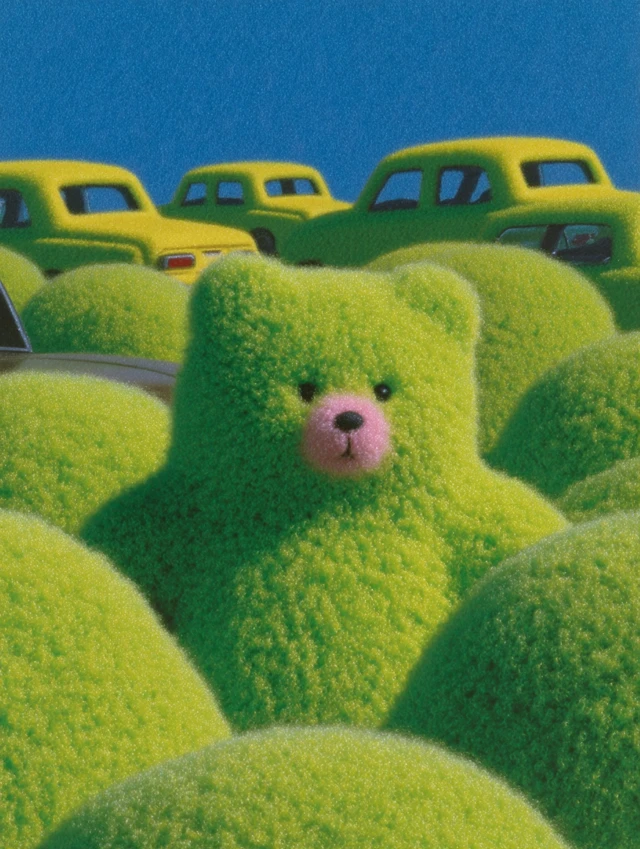 Teddy Bear in a Car: Dreamy Illustration