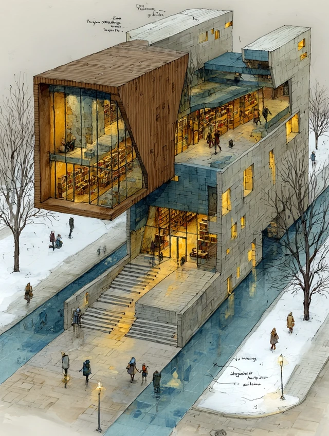 Isometric Library Architecture Design Illustration