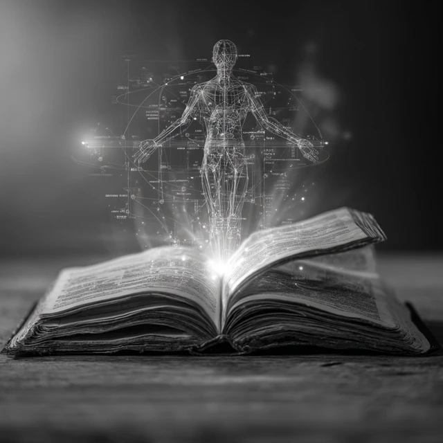 Bible and Blueprint Human Figure Divine Design
