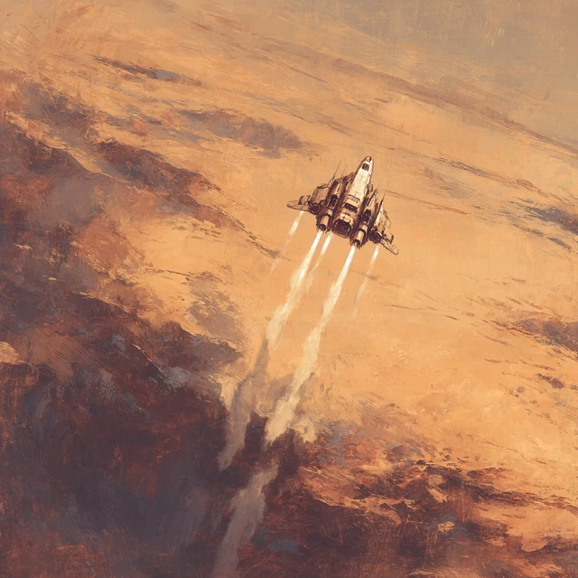 Spaceship over Mars Valles Marineris Digital Painting