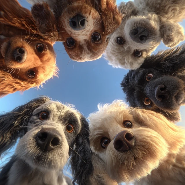 Cute Dogs Looking Up Photorealistic