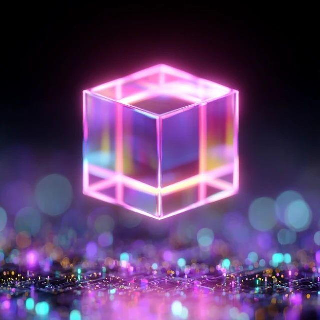 Futuristic 3D Glowing Cube Blockchain Web3 Art