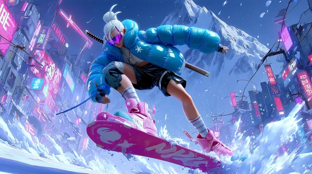 Futuristic Warrior PAIRE Snowboarding Anime