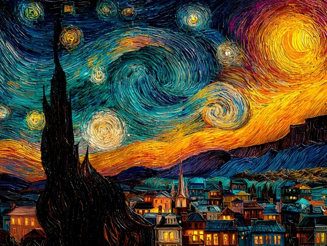 Starry Night Vincent Van Gogh Style Painting