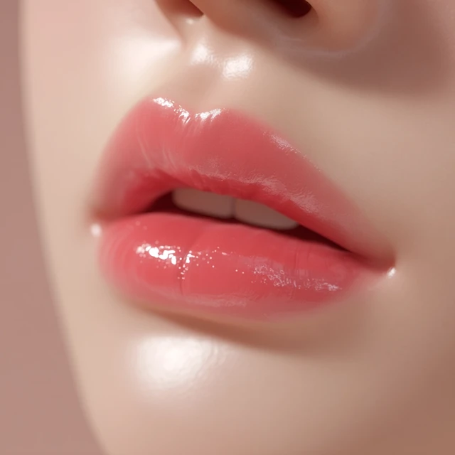Korean Lip Makeup Glossy Coral Pink Illustration