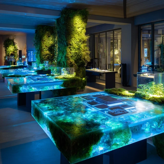 Bioluminescent EcoTech Laboratory Futuristic Workspace
