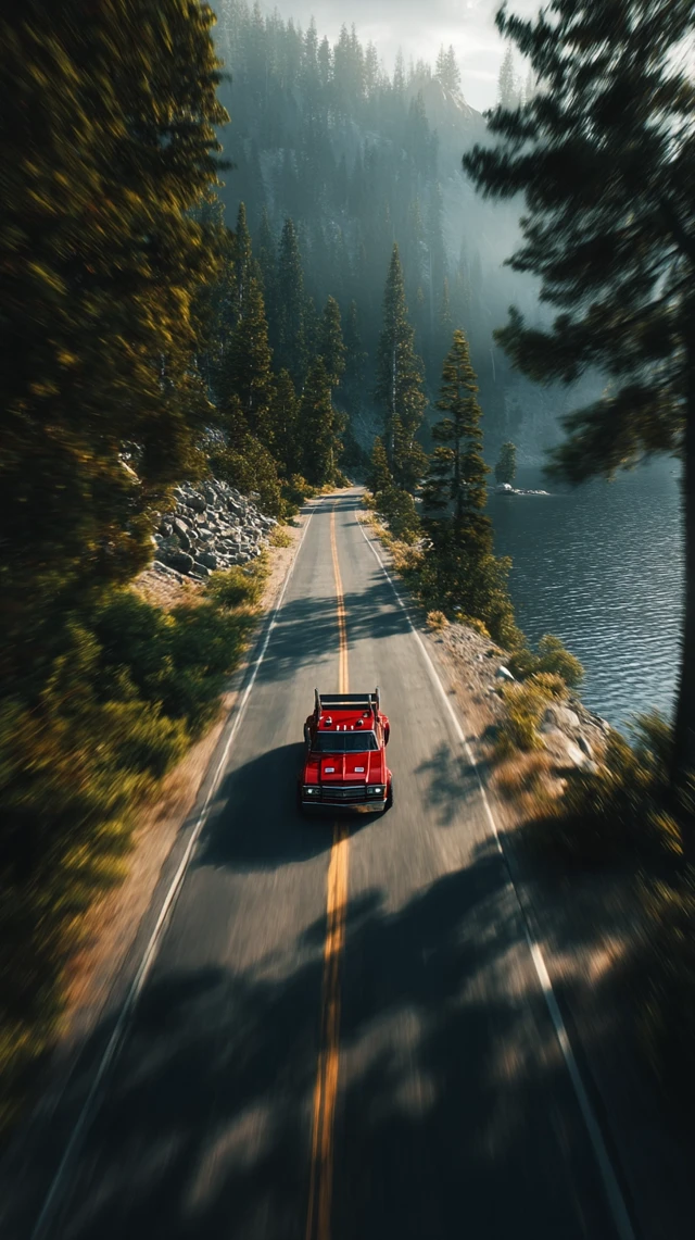 Optimus Prime Drives Scenic Road Film Tone