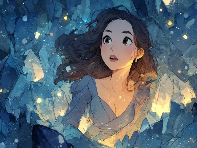 Mystical Cartoon Goddess in Crystal Cave
