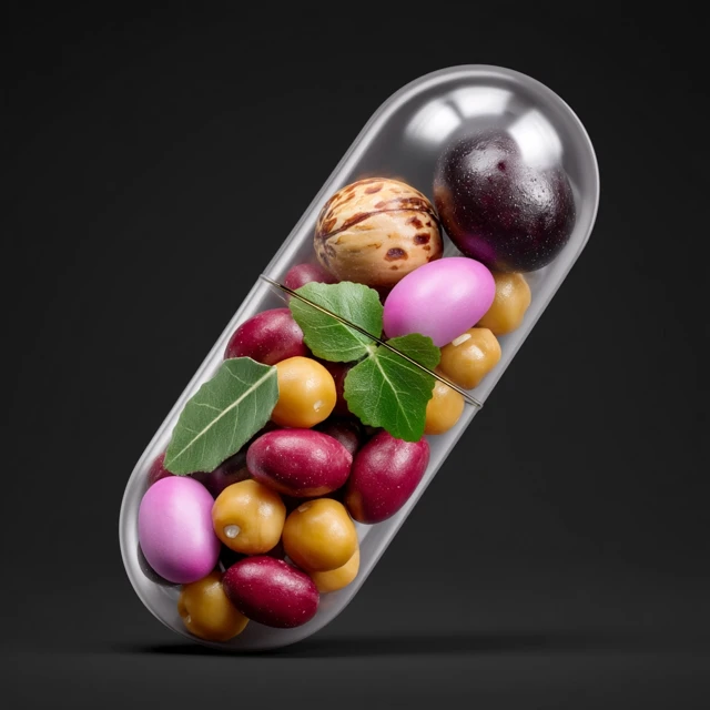 Healthy Capsule Fruits Nuts Lentils and Protein 3D Render