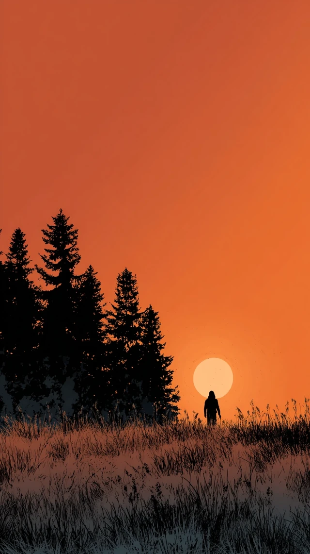Sunset Silhouette Forest Field