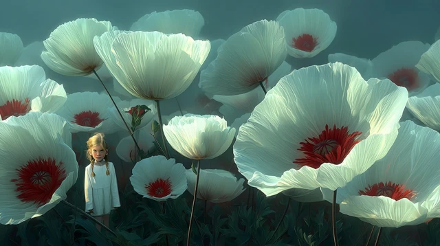 Girl in Flower Field Dreamy Disney Pixar Art