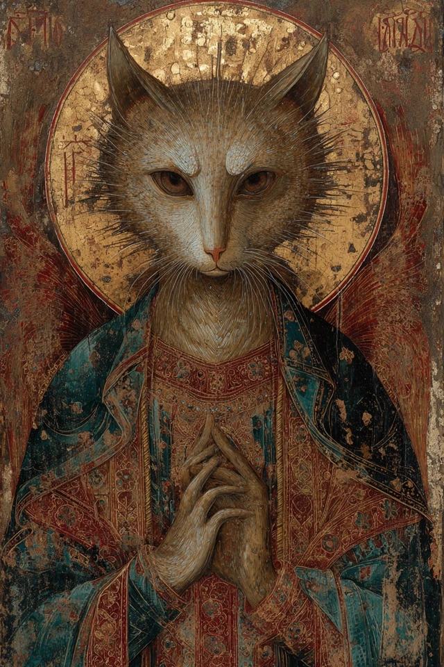 Medieval Icon Holy Cat Painting