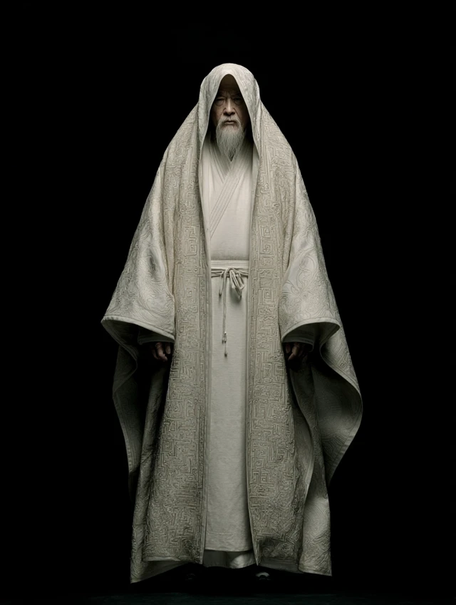 Wise Chinese Elder in White Robe Portrait