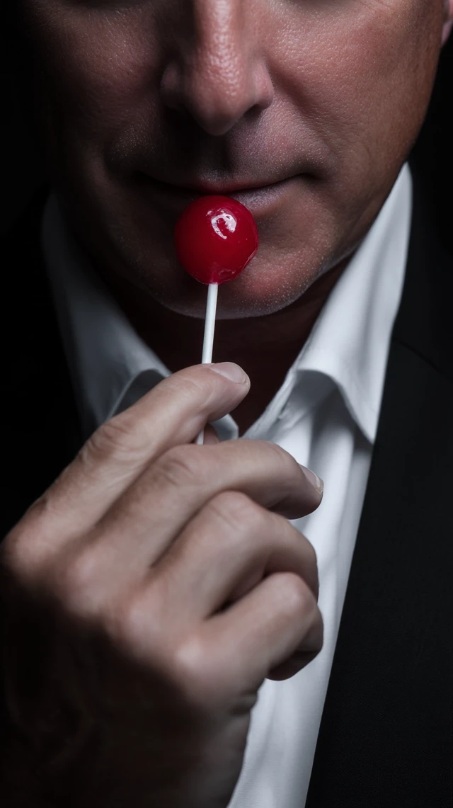 Executive Man with Lollipop Black Suit Portrait