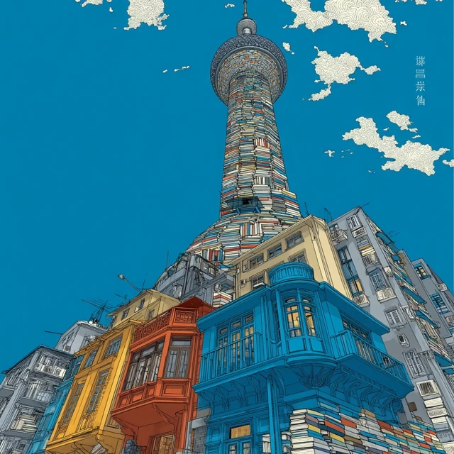 Guangzhou Tower Made of Books Line Drawing