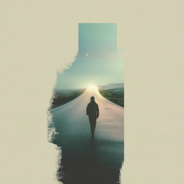 Person Walking on Road: Journey Towards the Light
