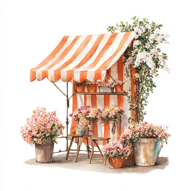 Watercolor Flower Market Stall Art Clipart