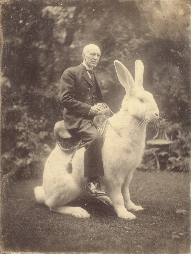 Vintage Photo: Man Riding Giant Rabbit