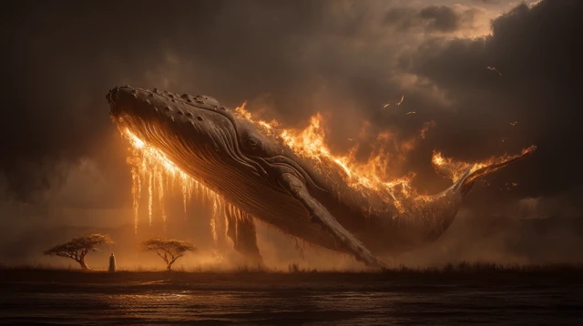 Epic Fantasy Scene Leviathan Fire Angel Hippo Tree
