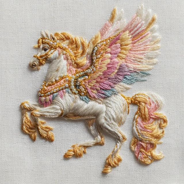 Pastel Pegasus Embroidery Art
