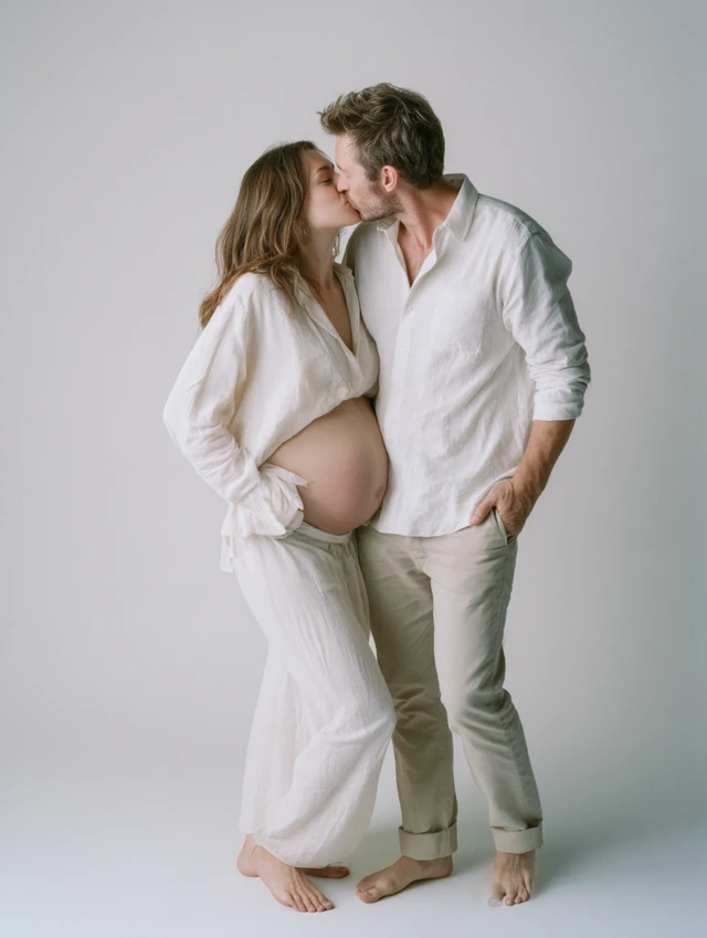 Romantic Pregnancy Photo Couple Kissing