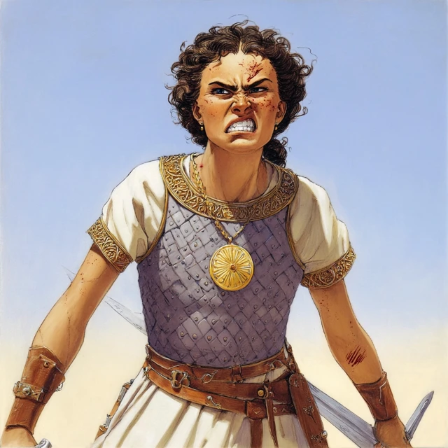 DND Female Warrior in Linen Armor Illustration