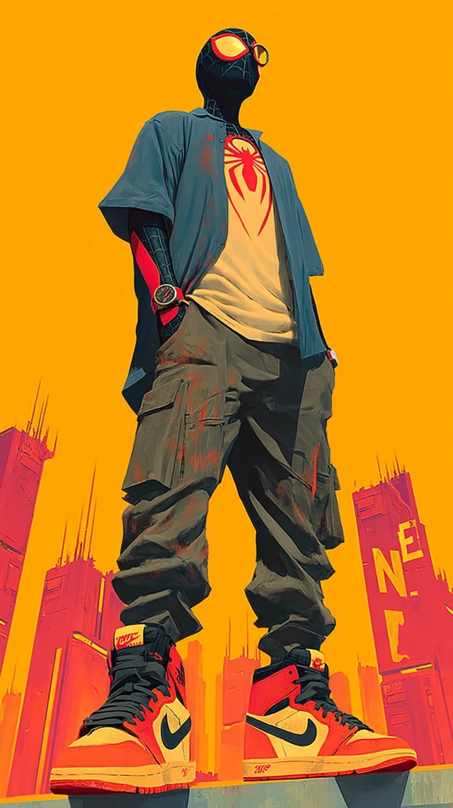 Futuristic Spider-Man in Cyberpunk City