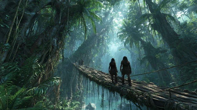 Primitive Tribe on Log Bridge Dinosaur Era UE5