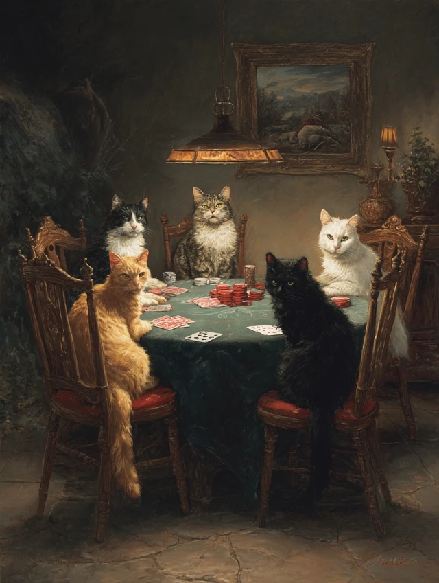Cats Playing Poker A Humorous Painting