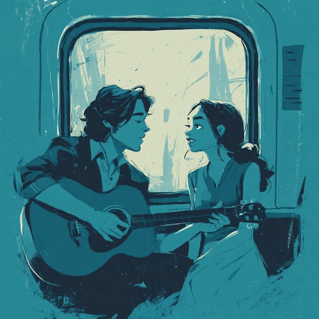 Train Romance Song Cover Art Illustration