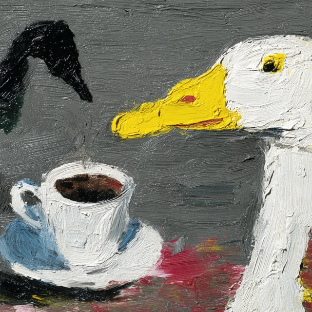 Goose Coffee Impasto Style Painting