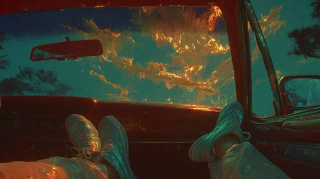Cruising in a Sleek Car Golden Hour POV View