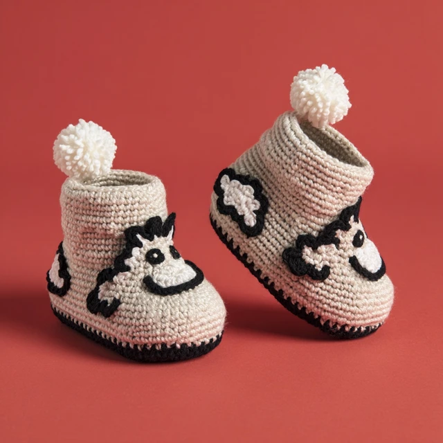 Crocheted Baby Shoes with Foal Pattern