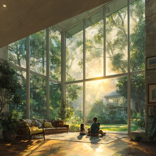 Family Home Sunlight Modern Interior Green Garden